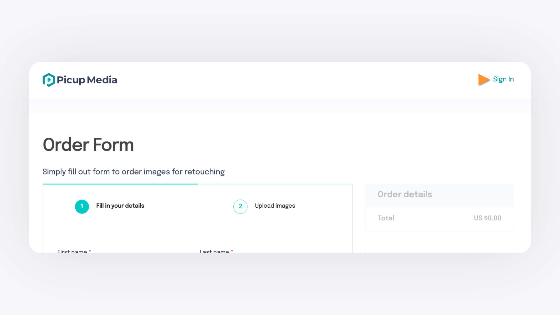 Retouching Portal Sign-In Page