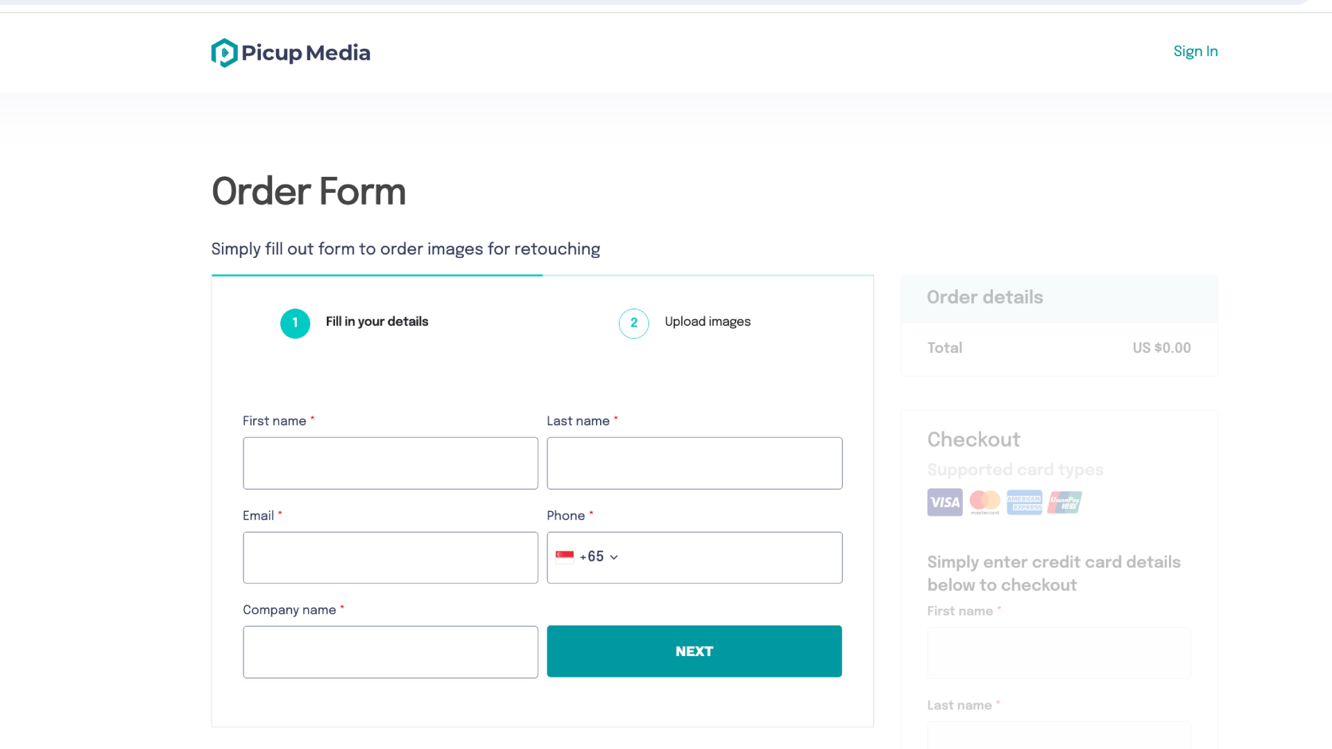 Retouching Order — Contact Details Form