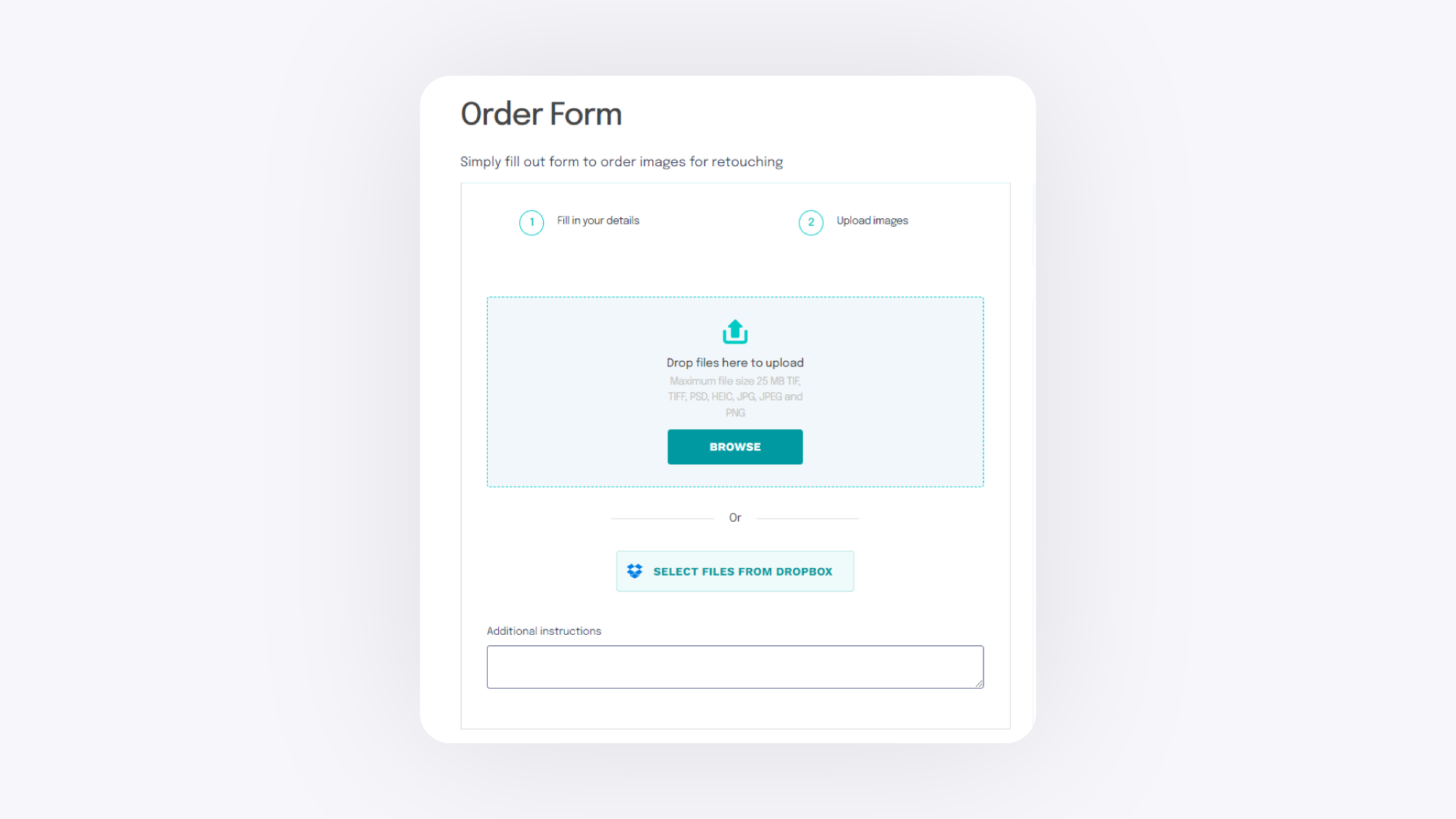 Retouching Order — Upload Images