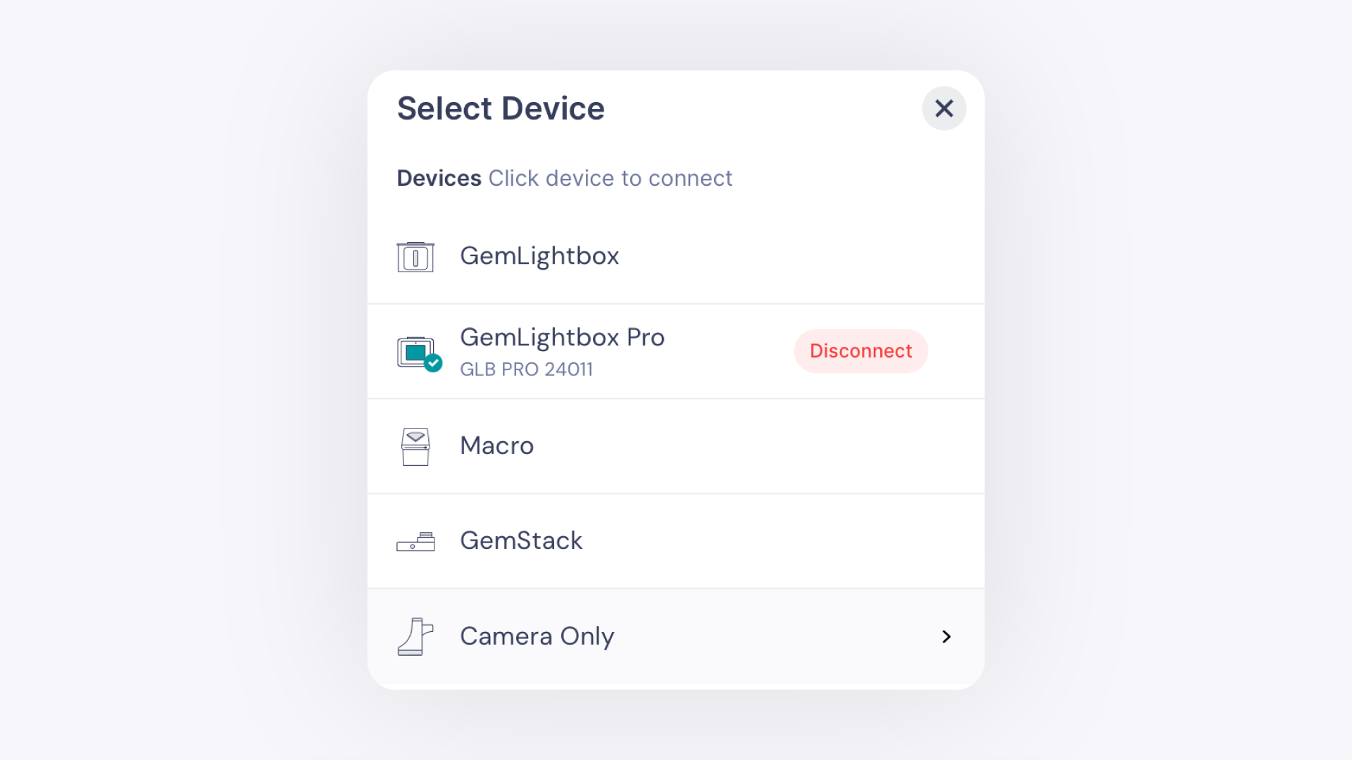 Connected Device Serial Number Displayed in the GemIQ app