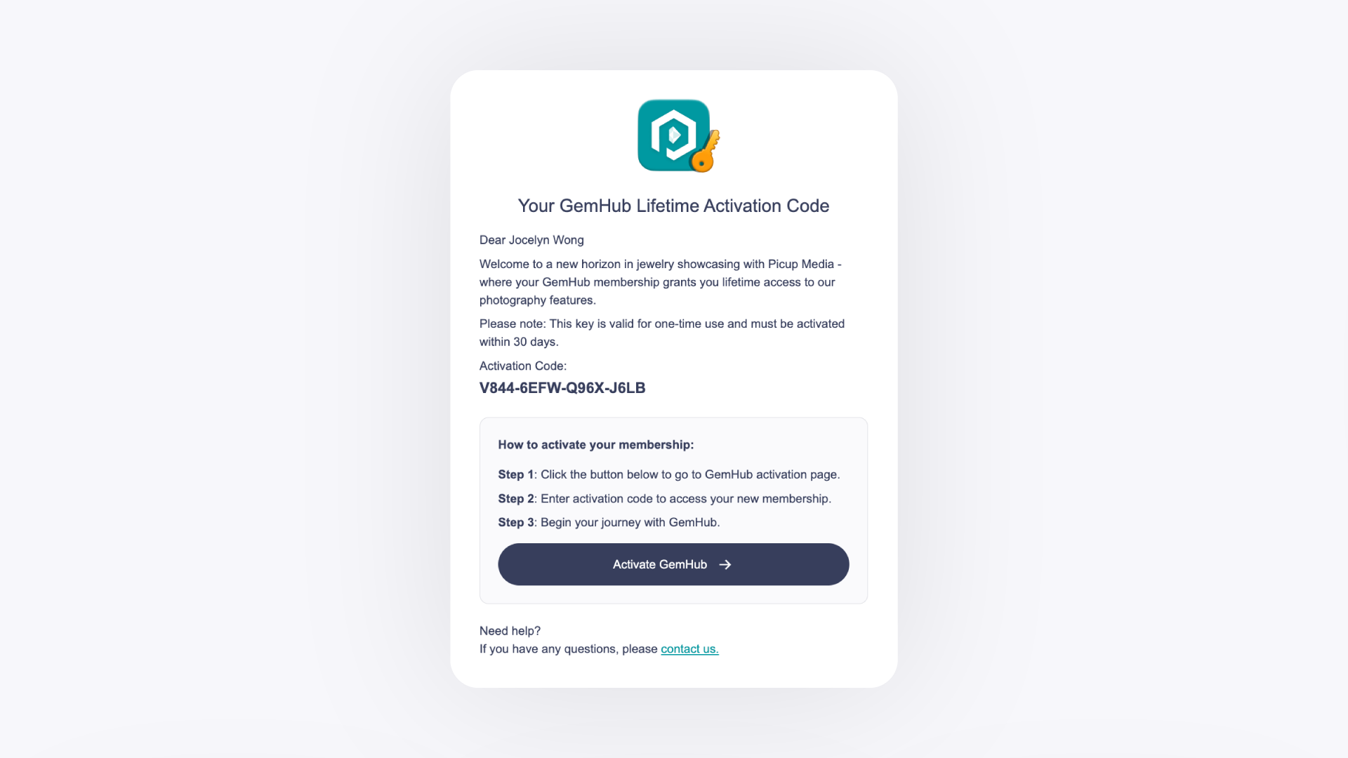 GemIQ app Activation Email With Activation Code