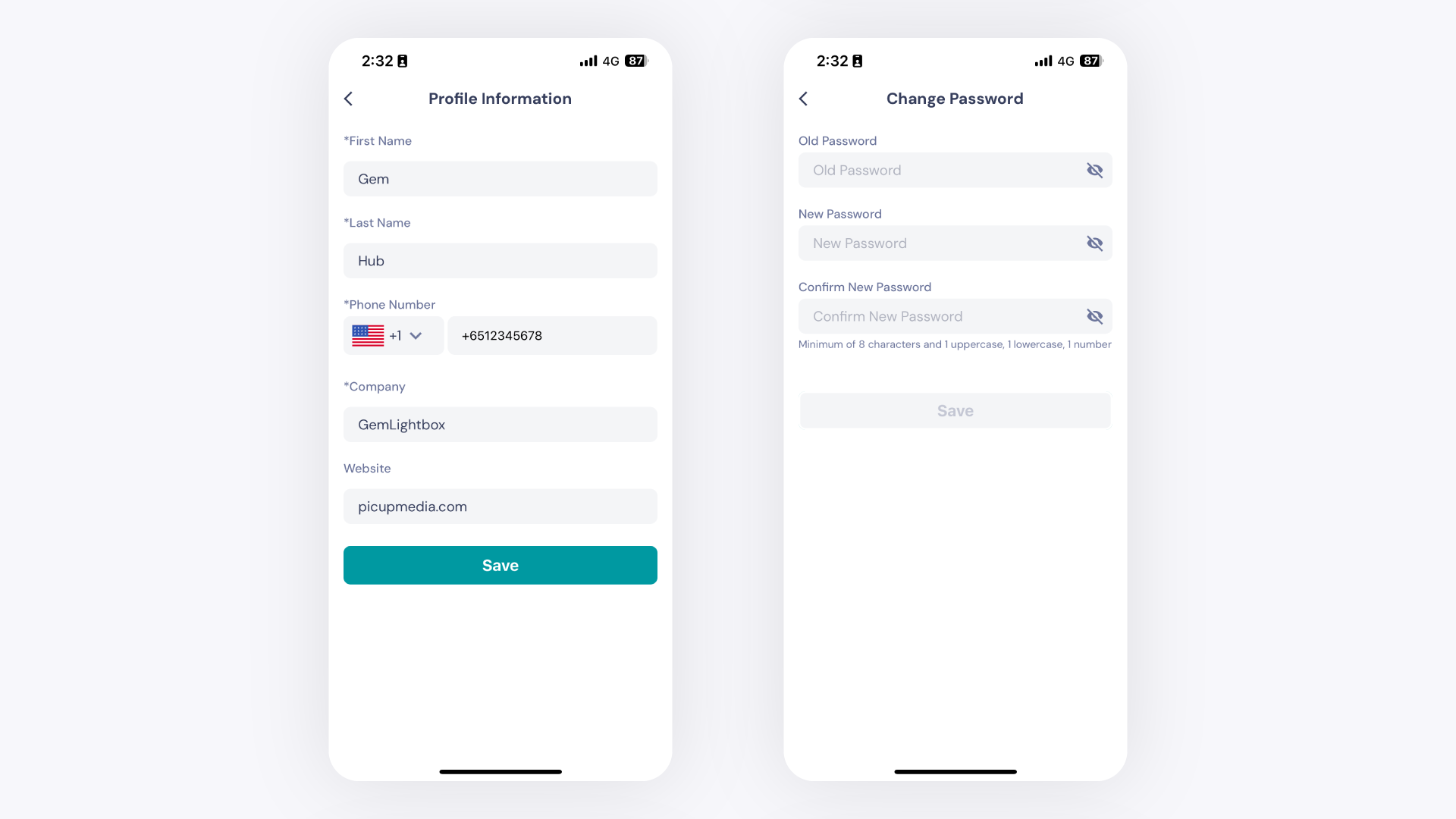 GemIQ app Profile Settings Editing Screen
