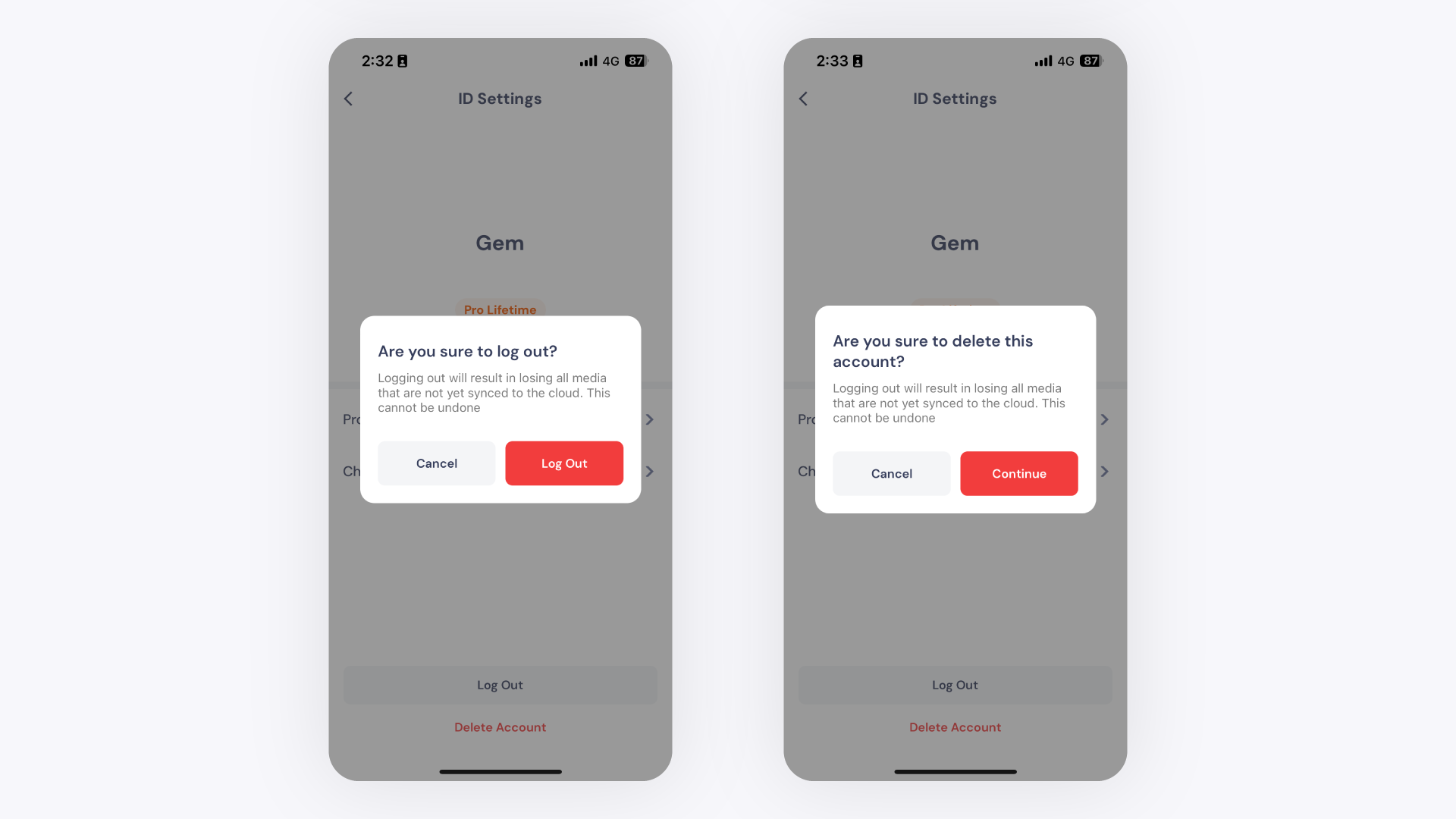 GemIQ app Log Out Option on Profile Screen