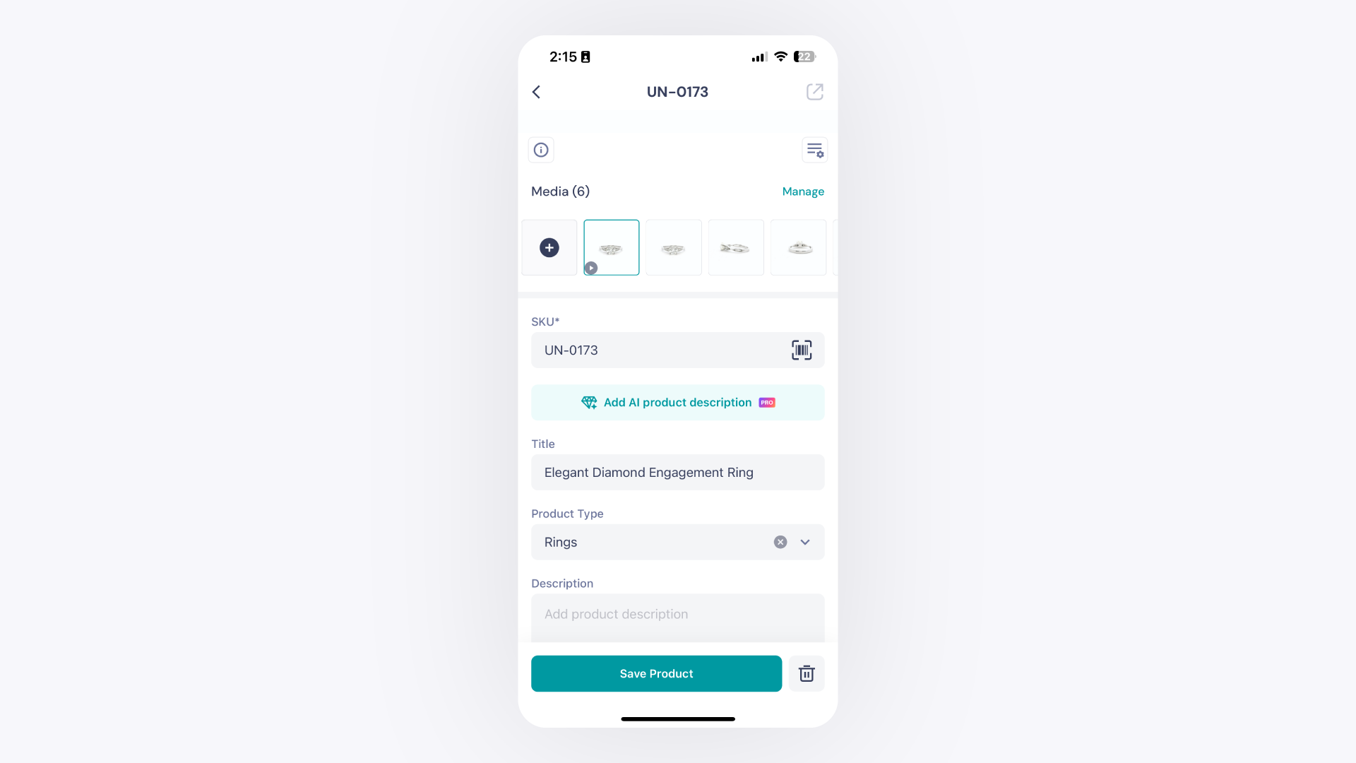 AI Description Button in the GemIQ app Gallery Preview
