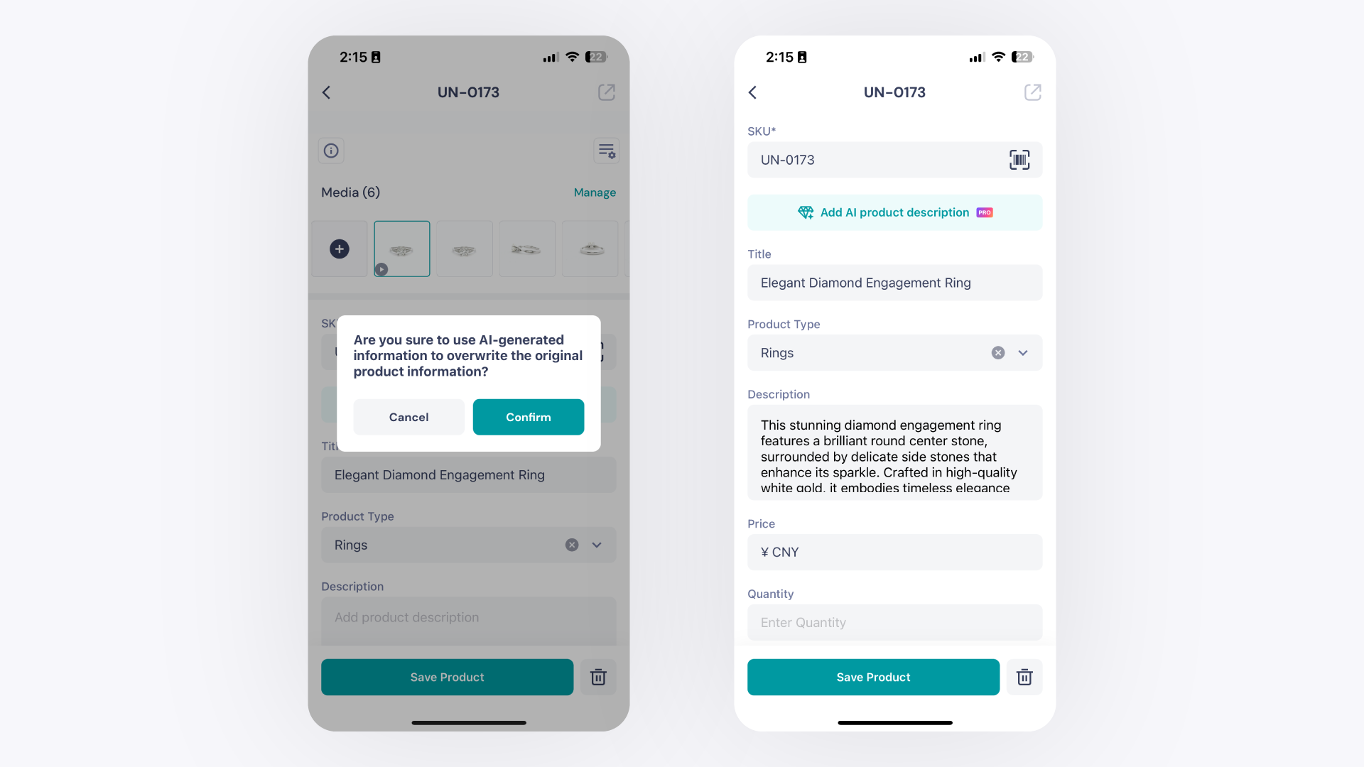 AI Description Generation and Overwrite Confirmation in the GemIQ app