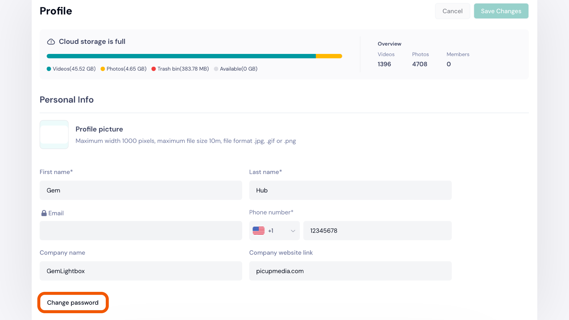 The user's profile page with the "Change Password" button highlighted.