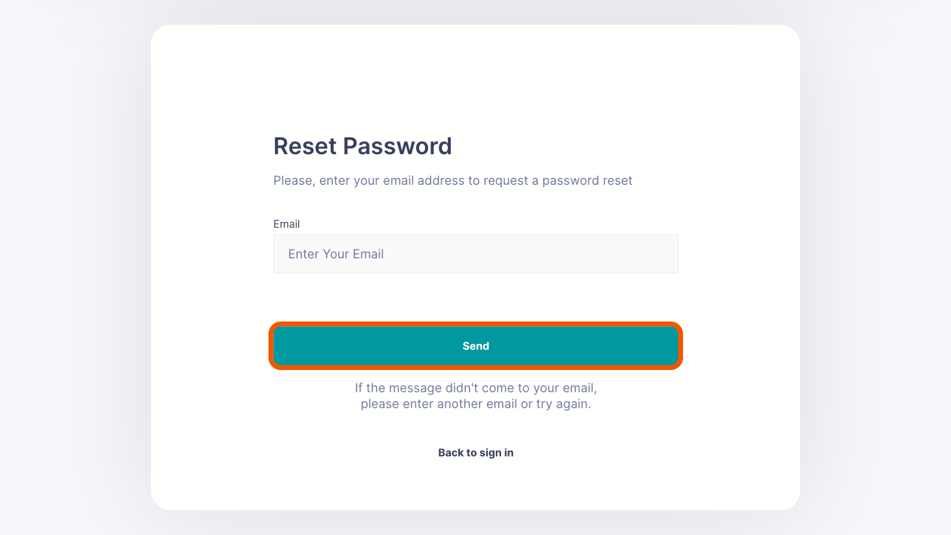 The password reset page asking for the user's email address.