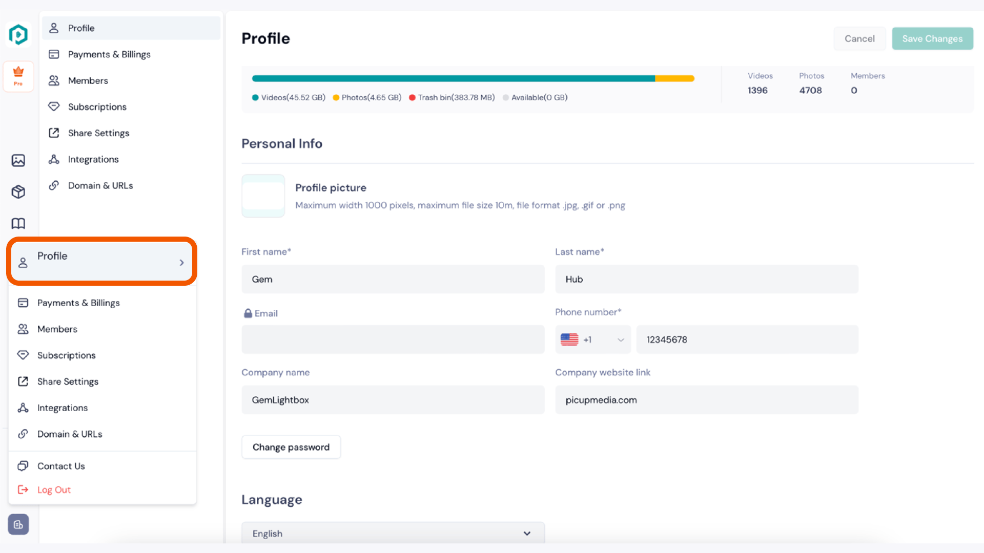 Personal Info Settings in the GemIQ app