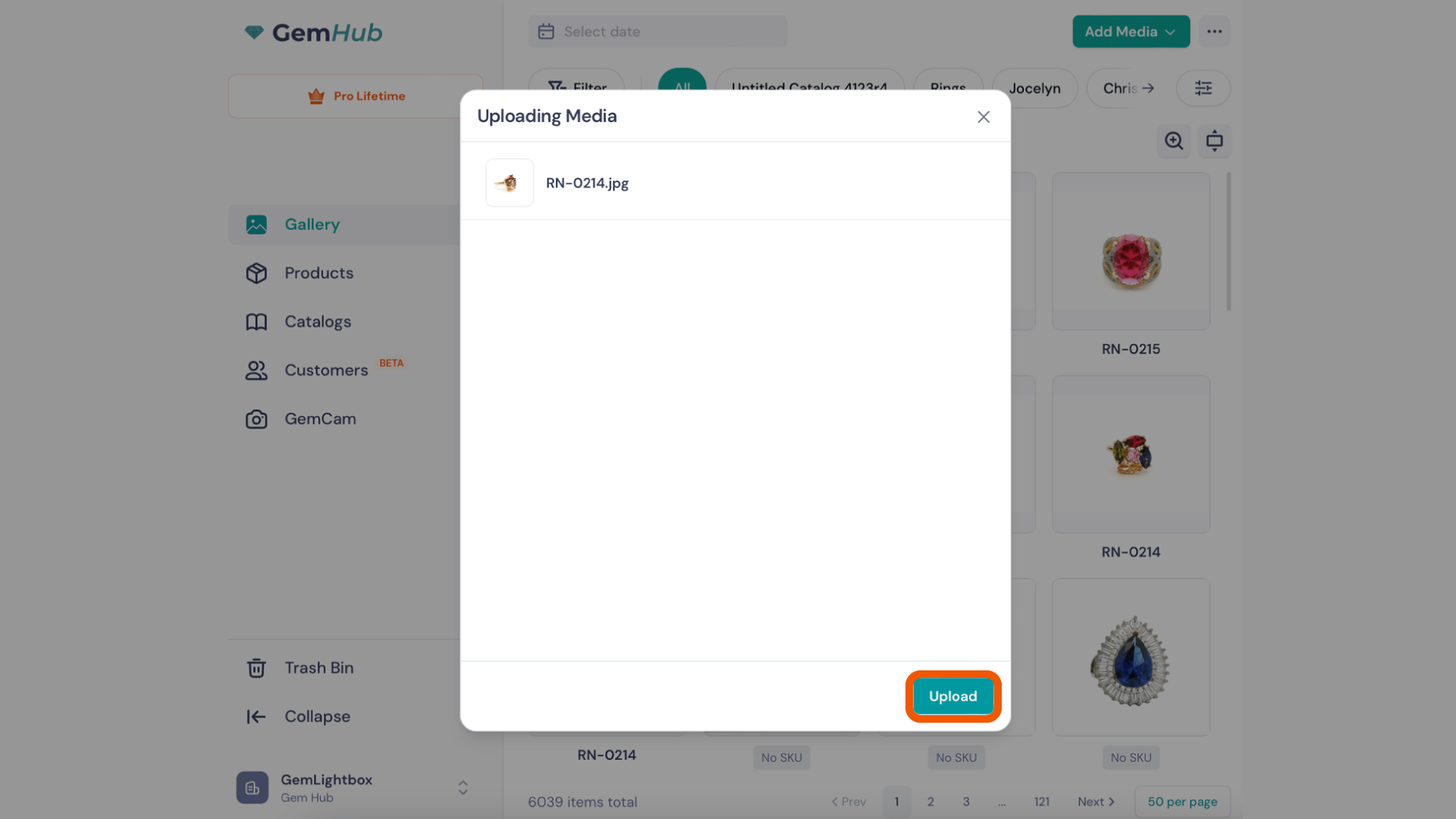 The upload confirmation window in the GemIQ app.