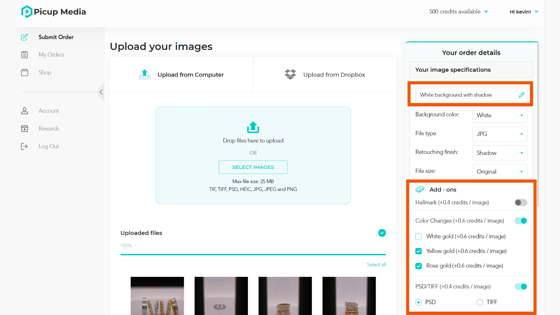 Adding Specifications and Services to an Order
