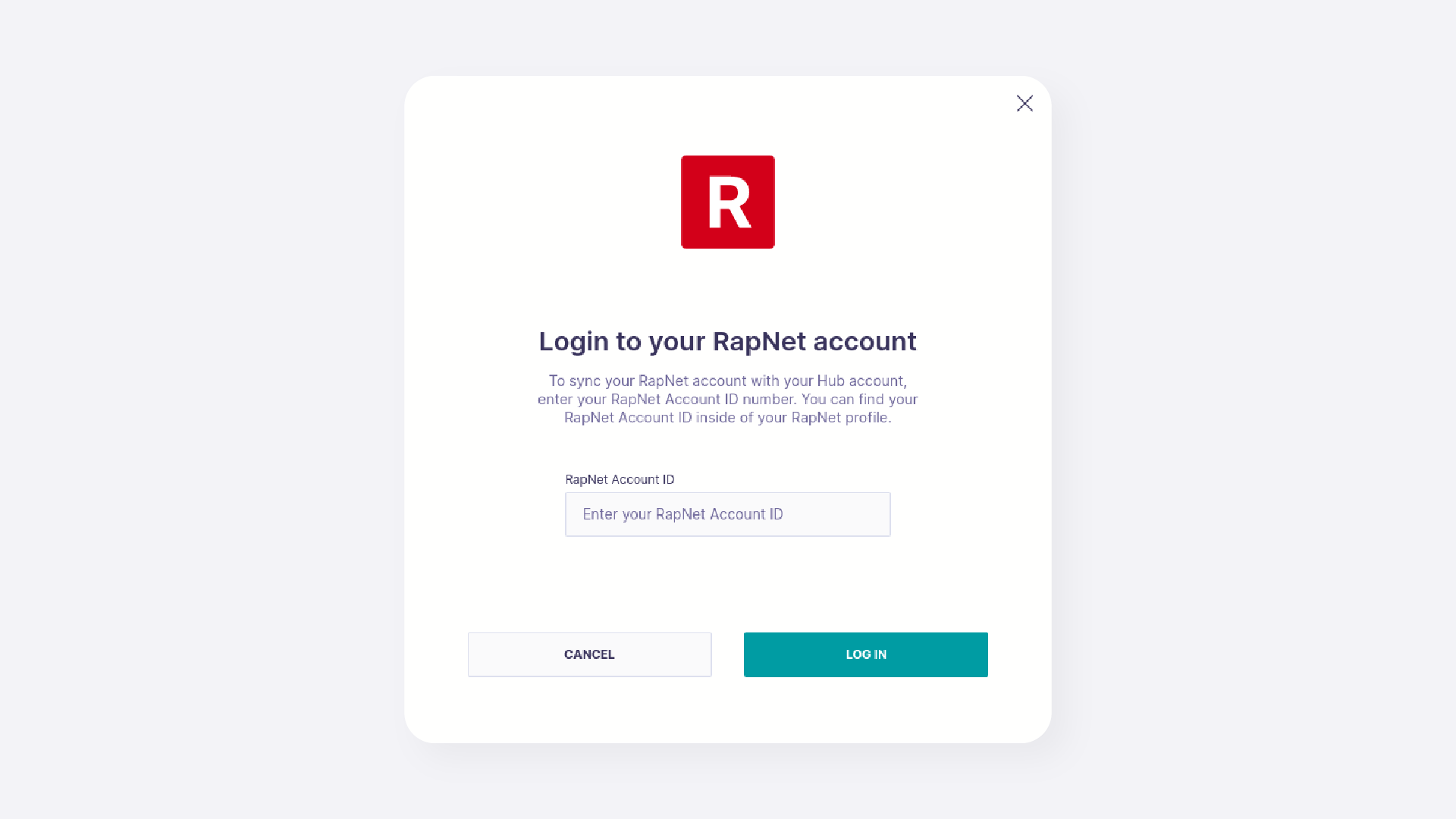 The RapNet login prompt inside the GemIQ app asking for a RapNet Account ID.