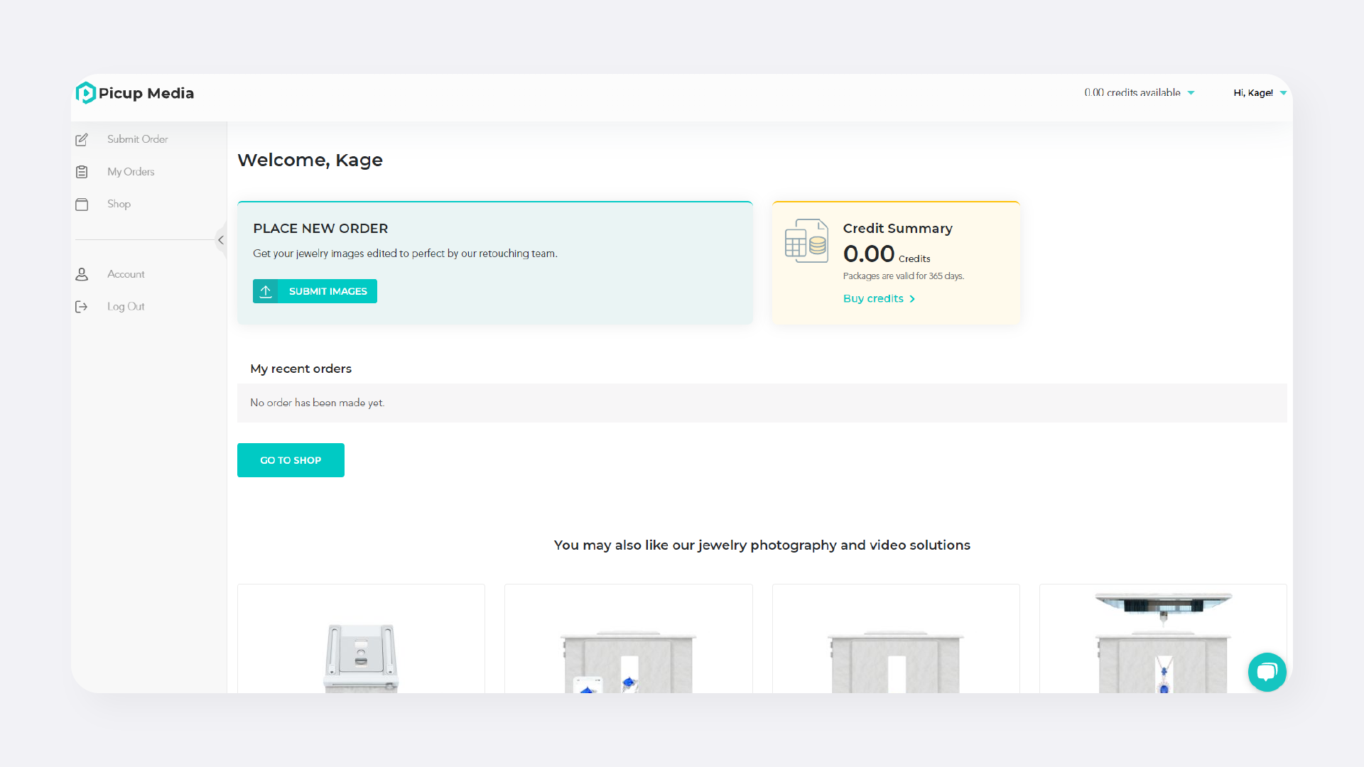 The Retouching Dashboard Interface with a Welcome Message