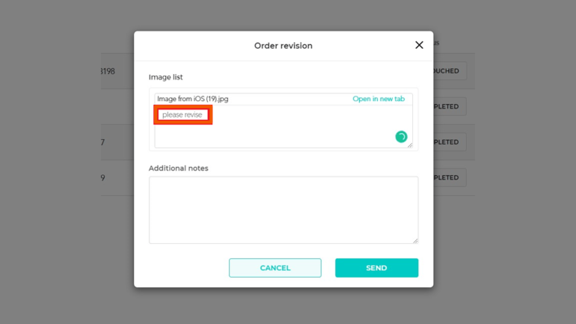 Revision Instructions Text Box