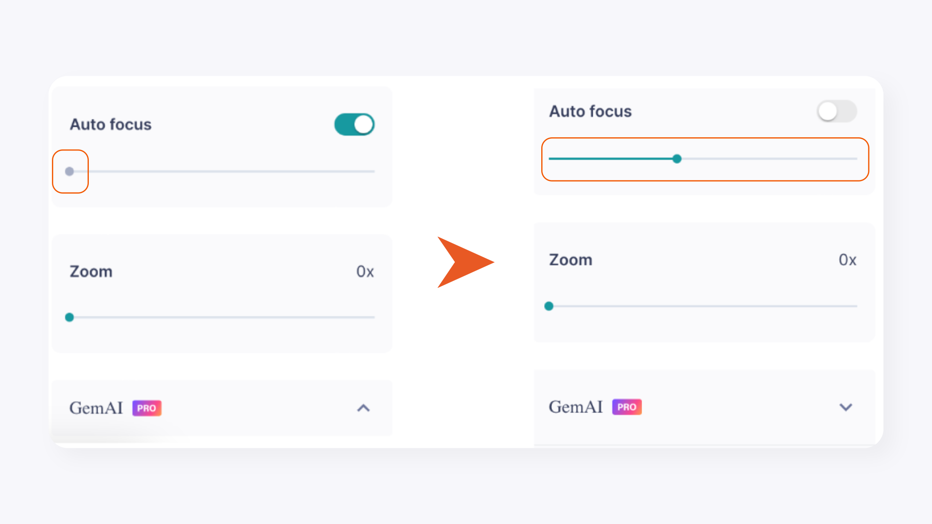 Manual Focus Slider in the GemIQ app