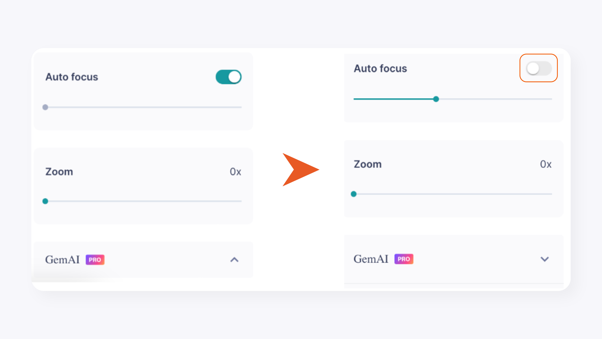 Reset Autofocus Toggle in the GemIQ app
