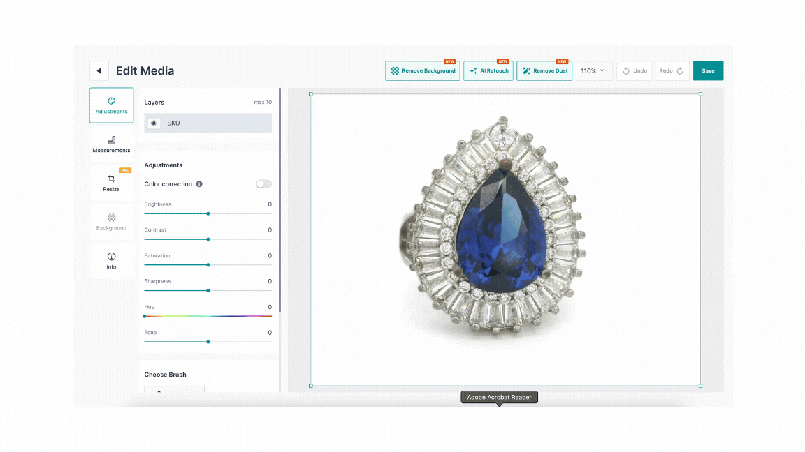 A GIF showing an image of a ring being resized by dragging its corner handles.