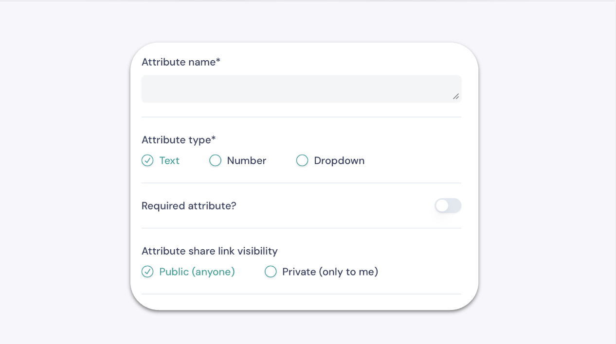 Attribute Name, Type, and Mandatory Setting Fields