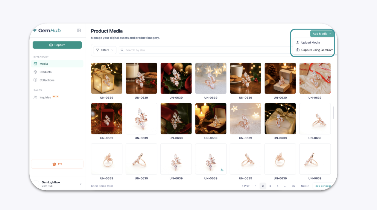 GemIQ Gallery Showing the Add Media Button