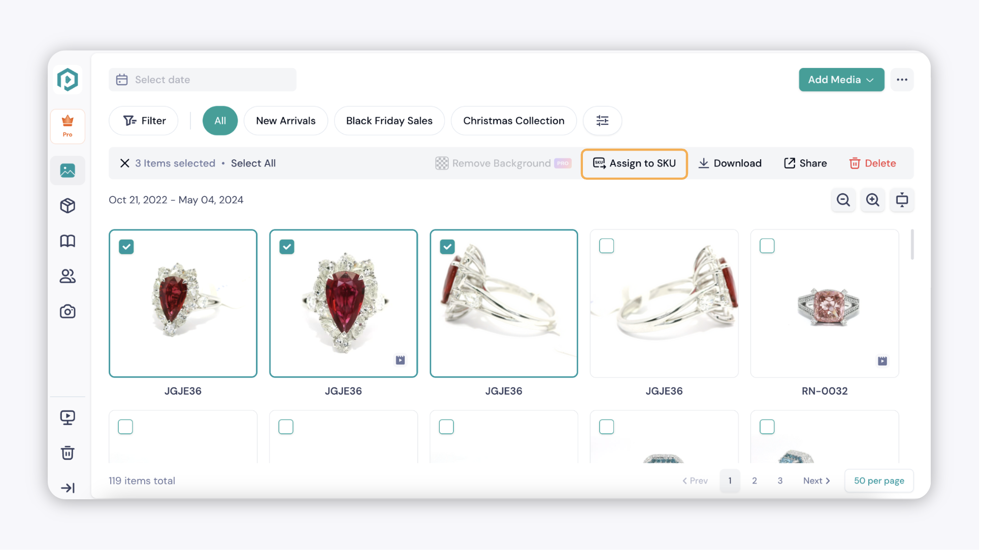 GemIQ Gallery — Selecting Images to Assign a SKU