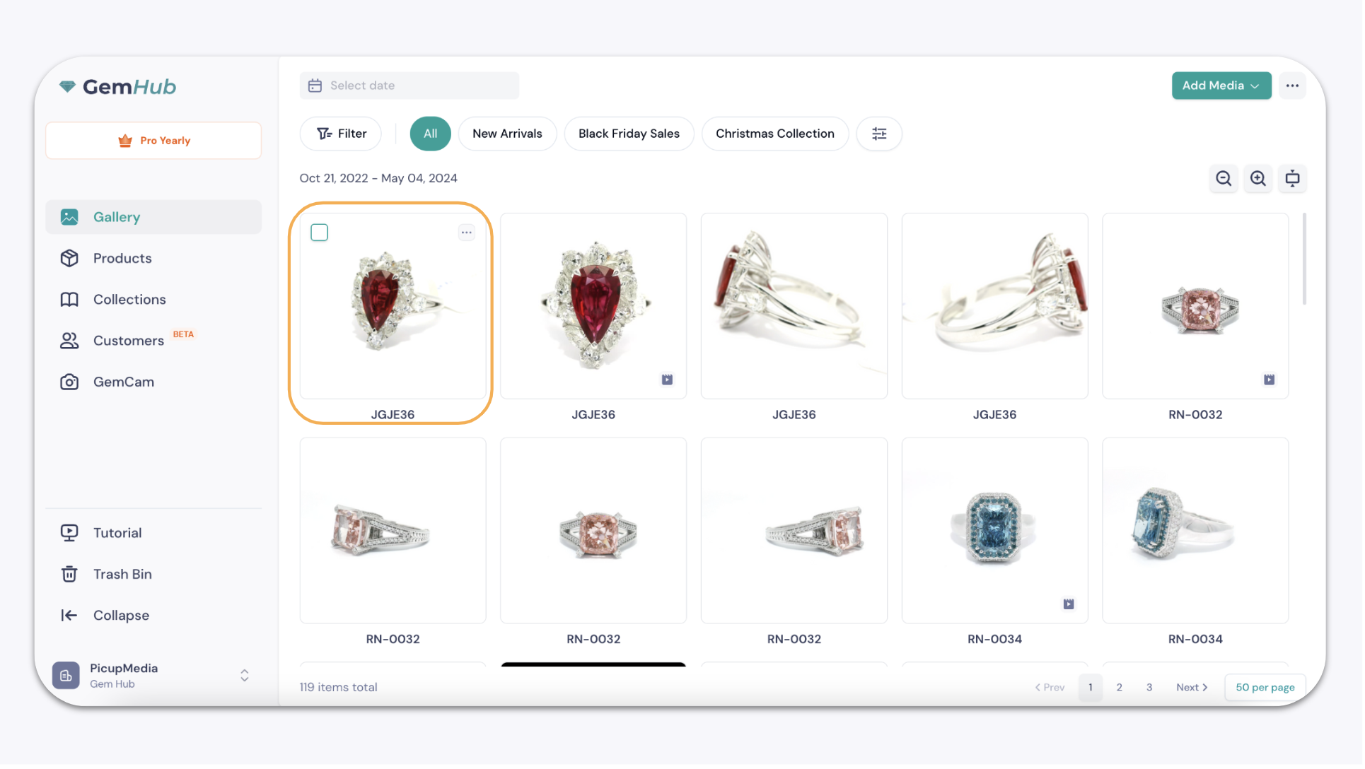 GemIQ Gallery — SKU Visible on Image Thumbnail