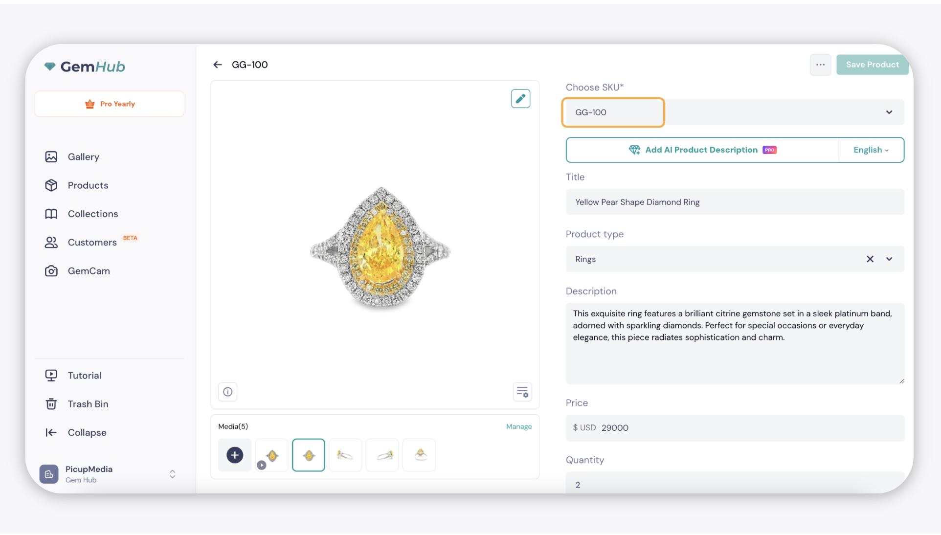 GemIQ app Product Details — SKU Field