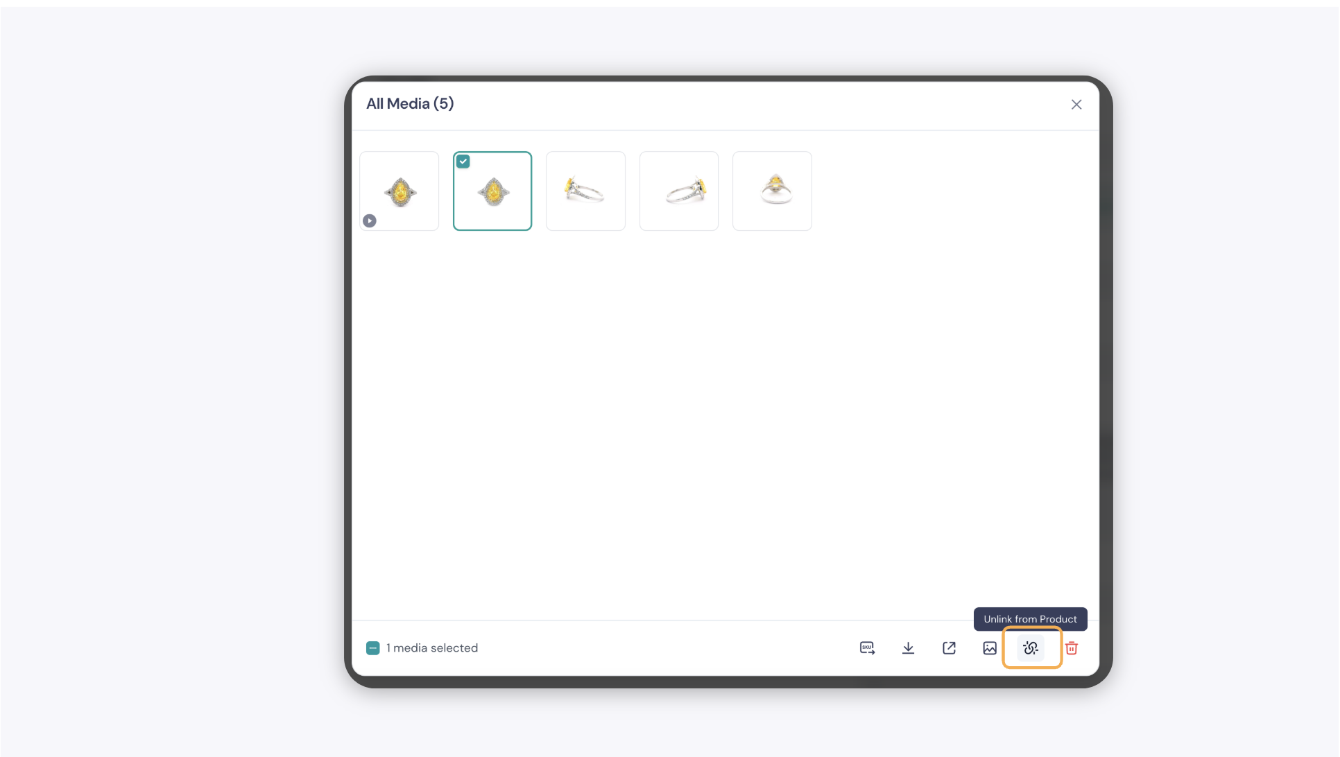 GemIQ app Manage Window — Unlink from Product Button