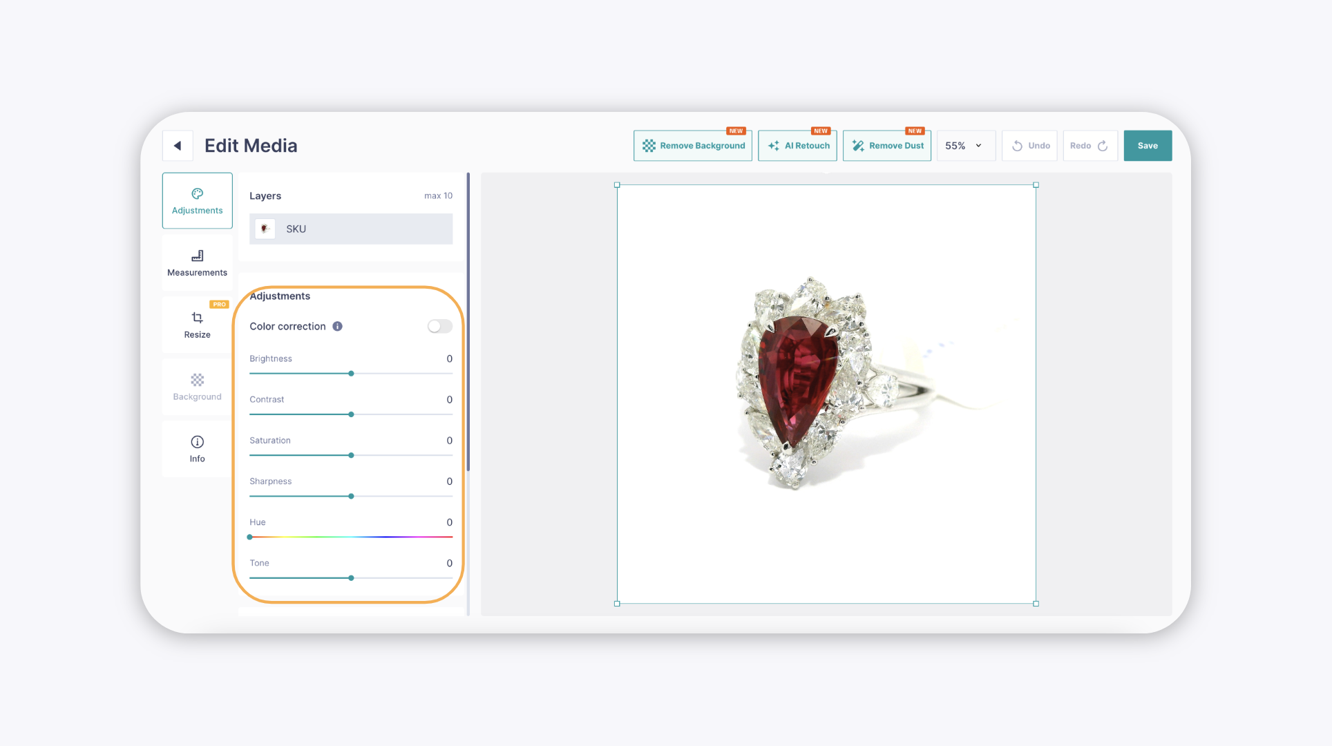 The Color Adjustment Tools in the GemIQ App