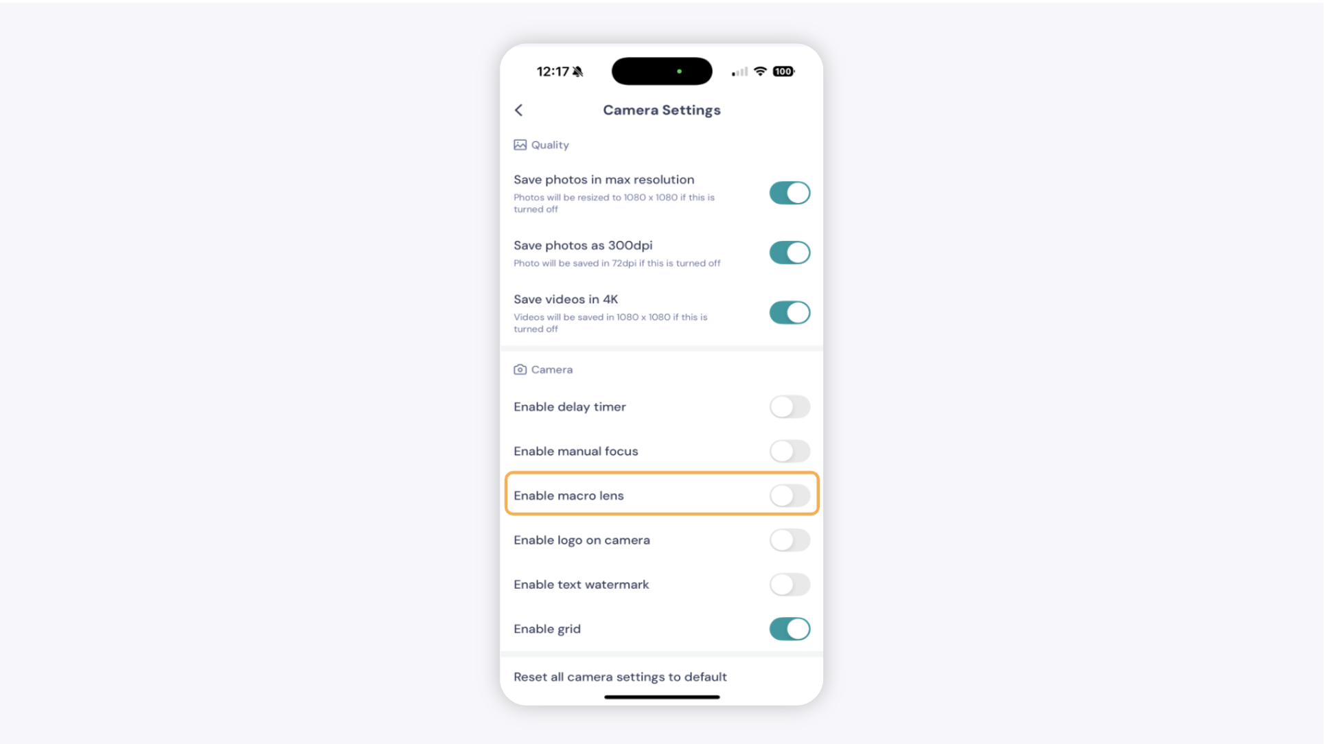 Macro Lens Toggle in GemIQ app Settings