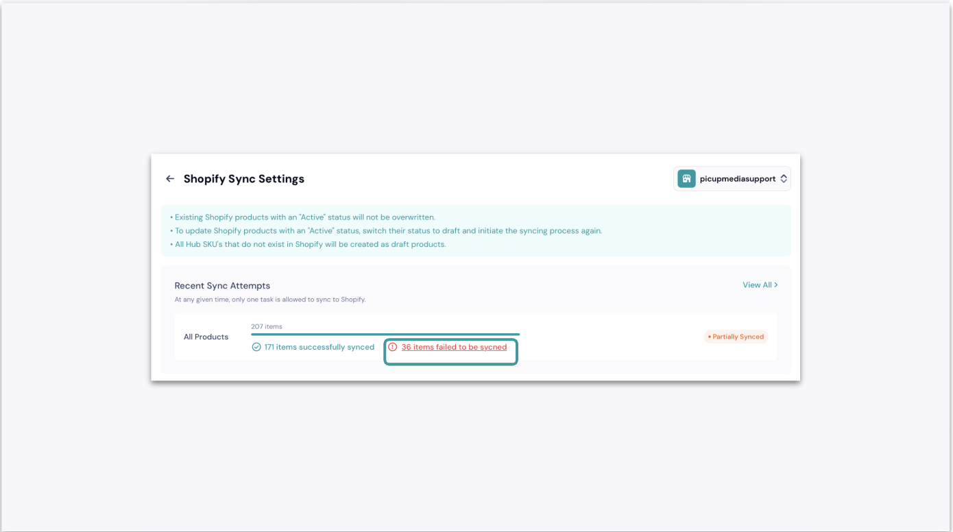 The 'View Errors' Button in the GemIQ App's Shopify Integration Menu.