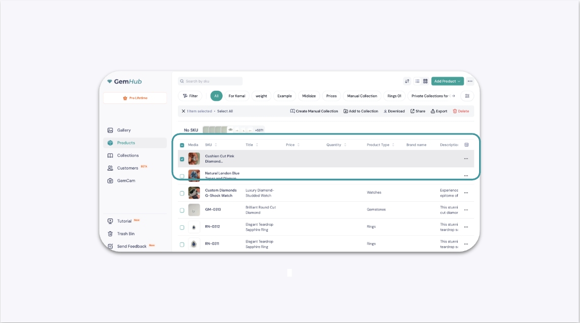 Opening a Product Information Page in the GemIQ app