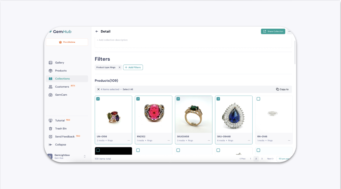 Selecting a product within a collection in the GemIQ app.