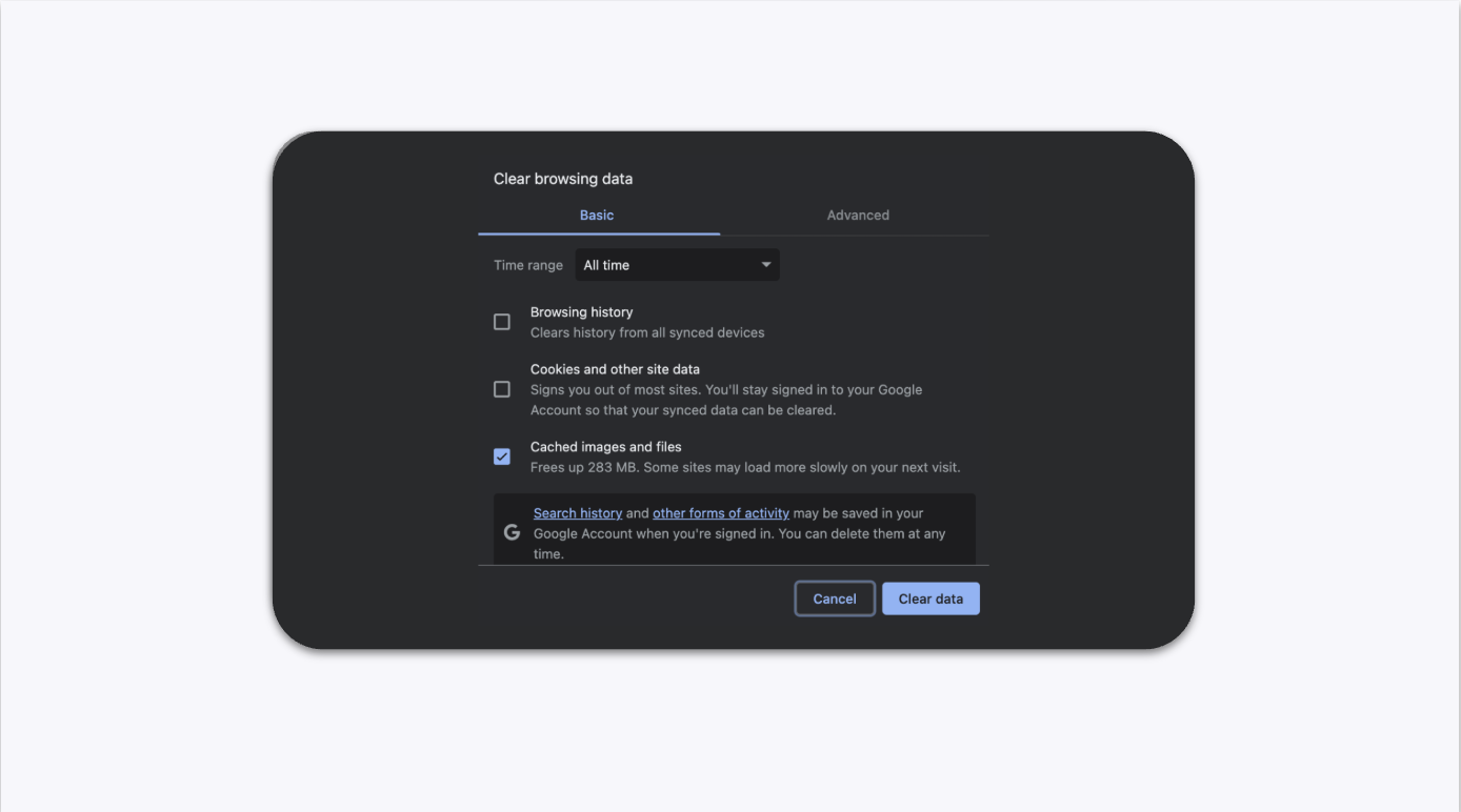 Clearing Browser Cache in Google Chrome