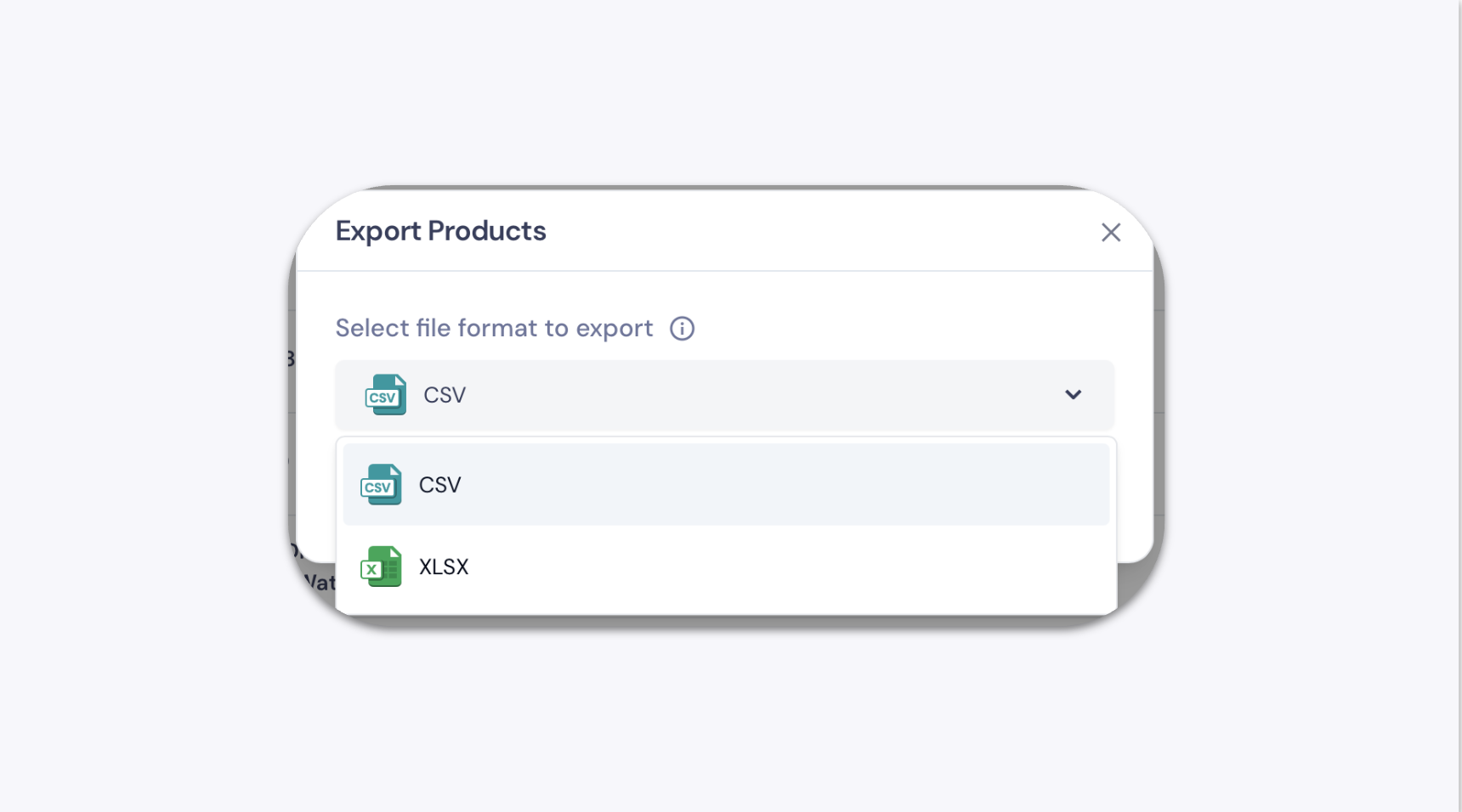Export Format Selection Pop-Up