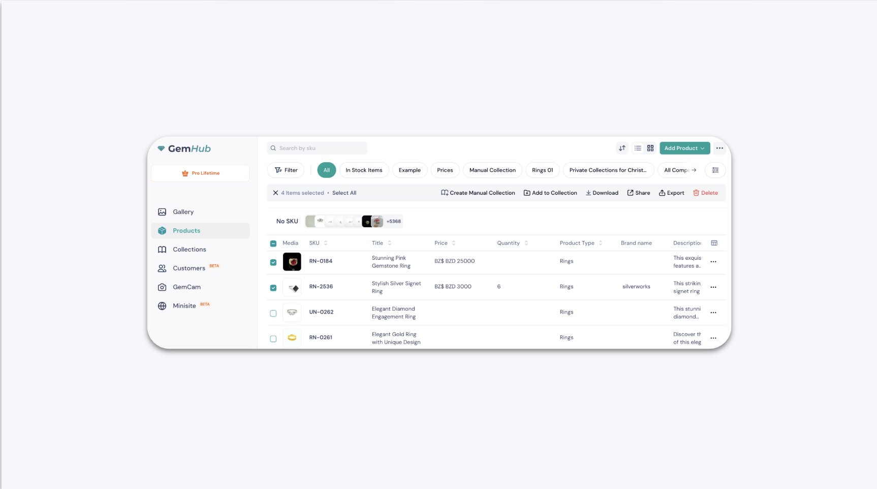 Selecting Products with Checkboxes in the GemIQ app