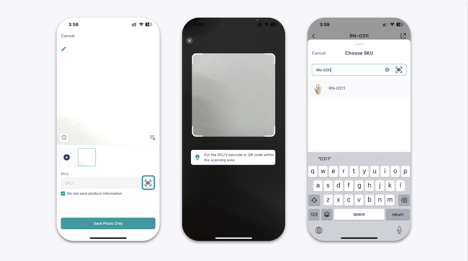 GemIQ app Barcode Scanner Option on the SKU Field