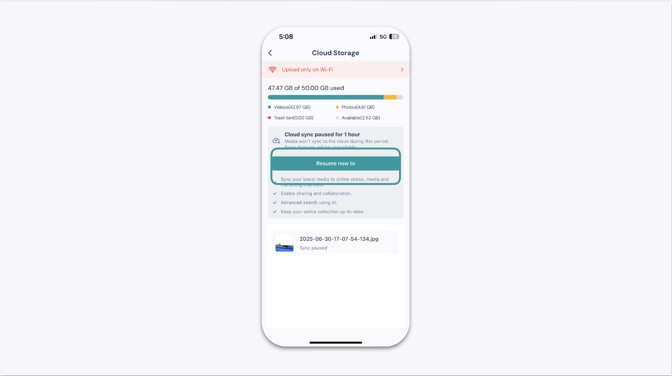 A "Sync Paused" Notification in the GemIQ App