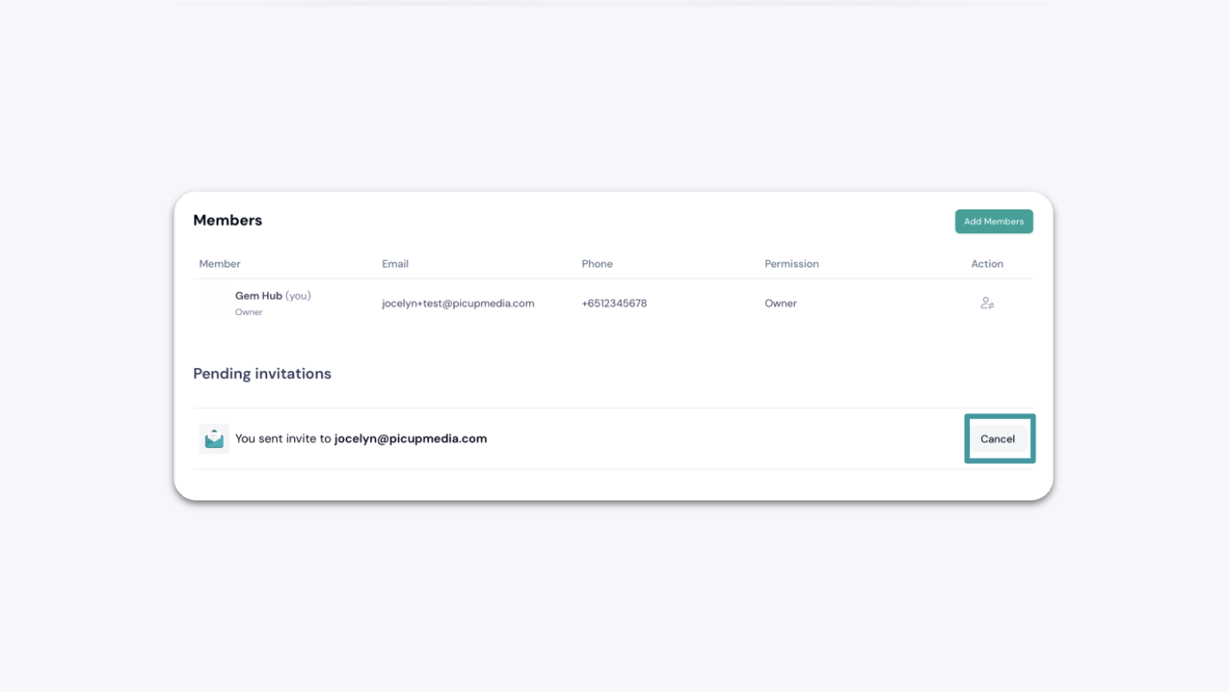 Cancel Pending Invitation Button