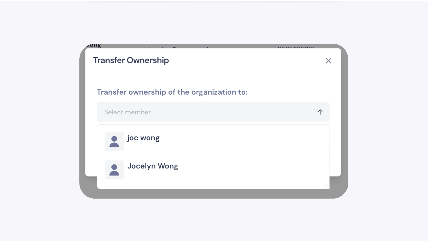 Select Account to Transfer Ownership To