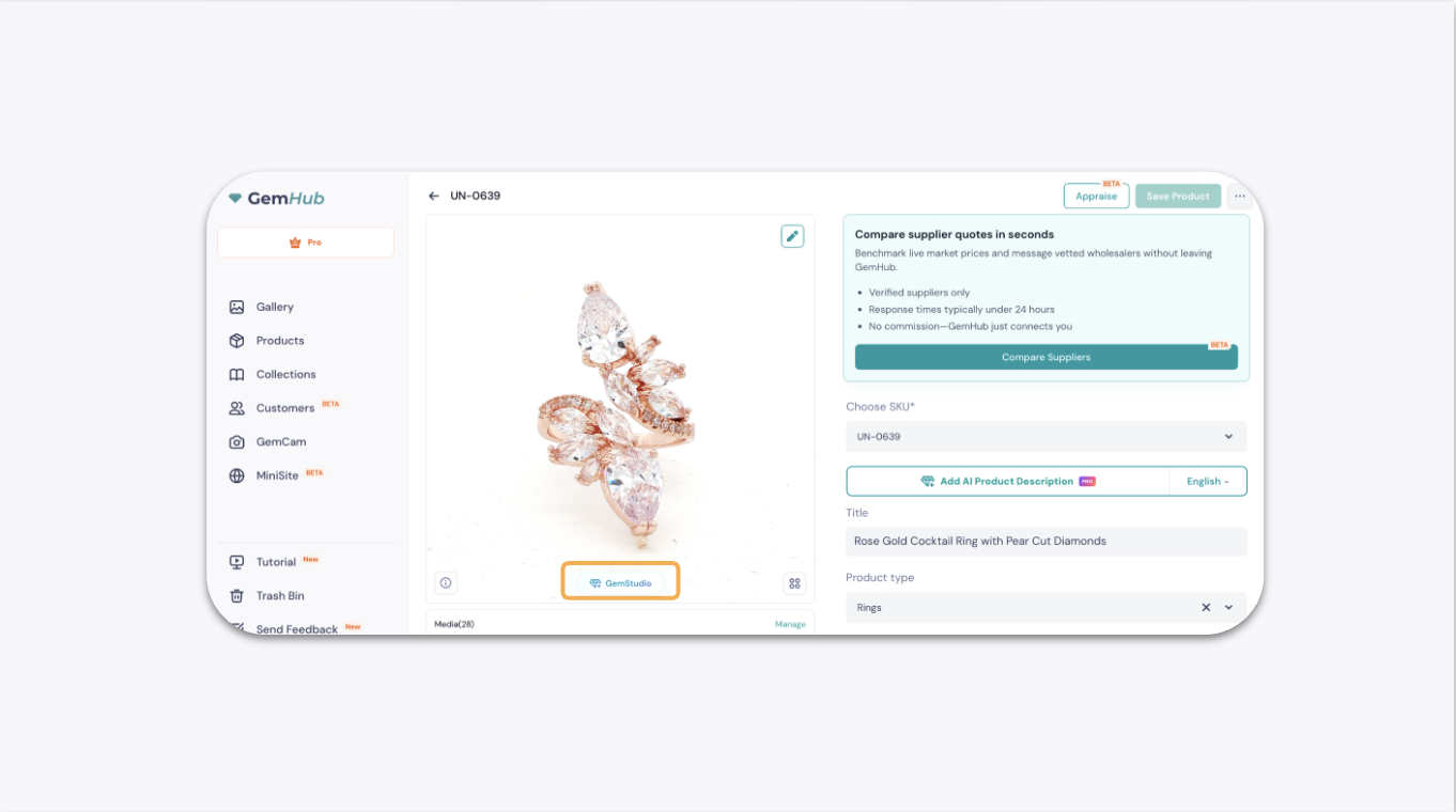 GemStudio Interface in the GemIQ app