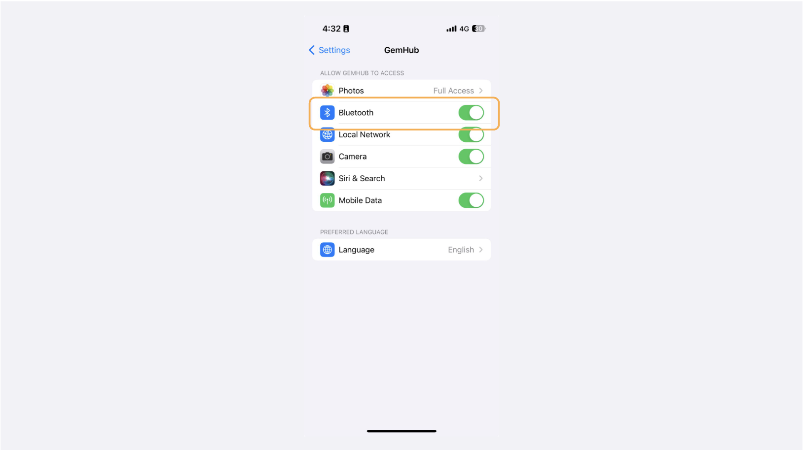 iOS App Permissions Screen for GemIQ App