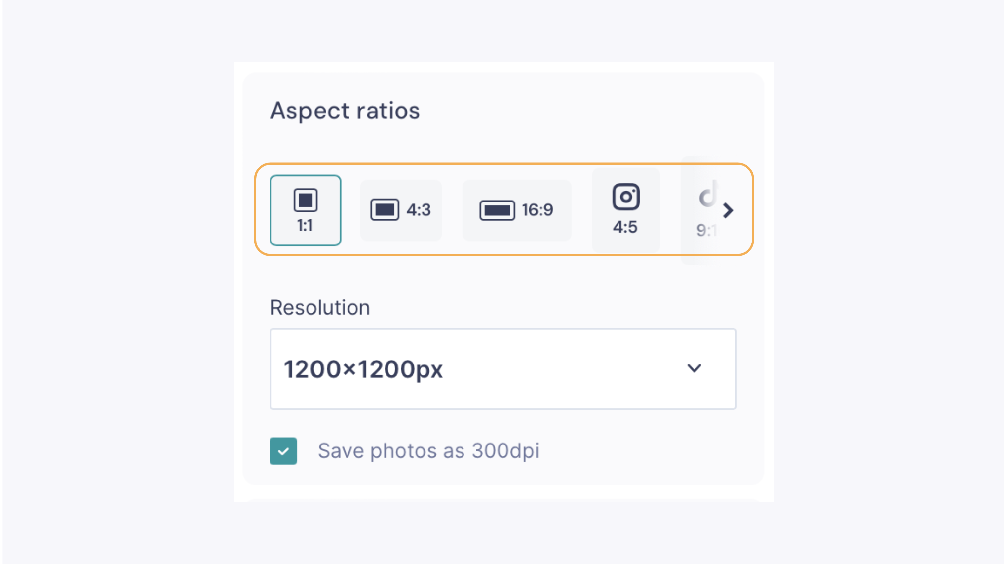 GemCam Aspect Ratio Selection Options