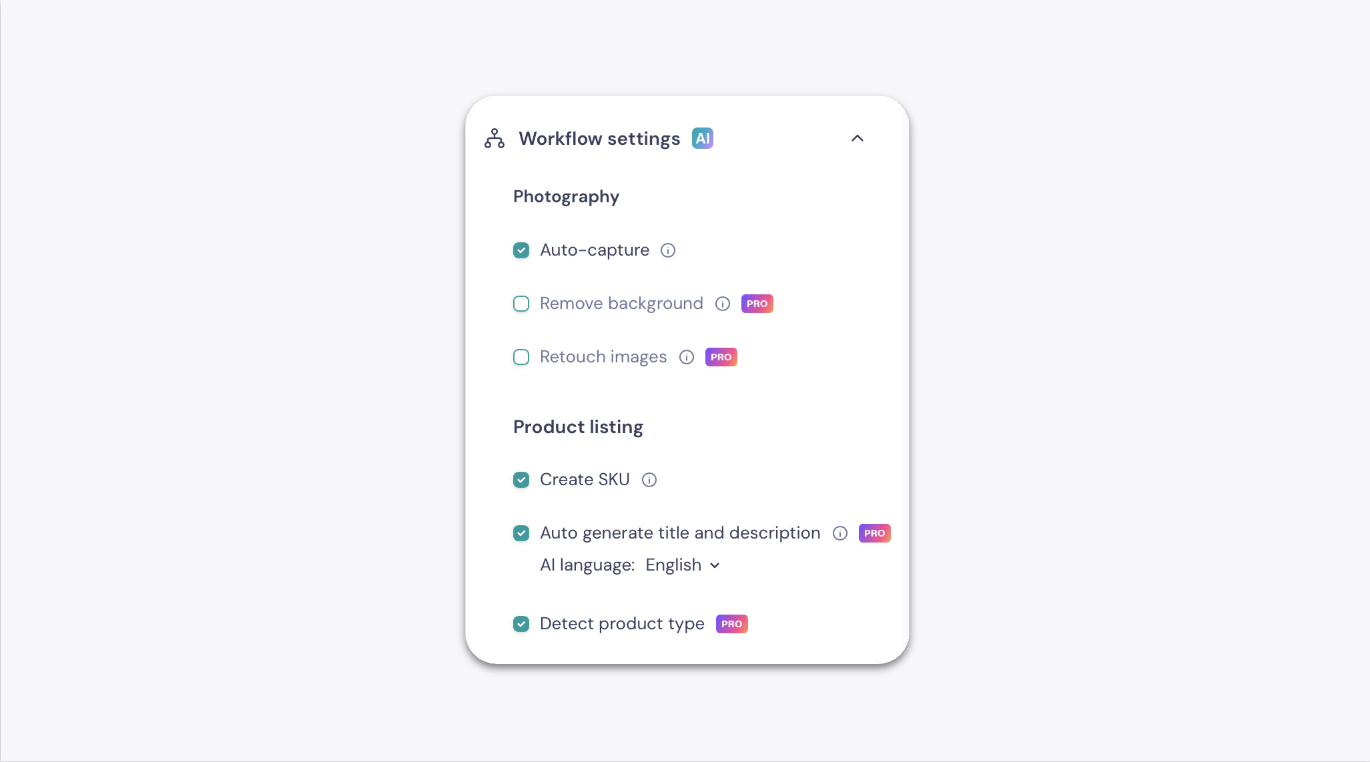 AI Workflow Settings Panel