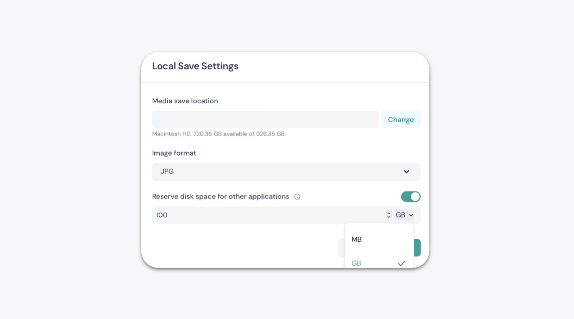Save Media to Local Disk Settings