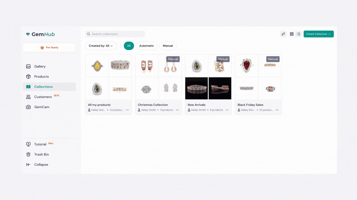 GemIQ app Collections Grid and List View